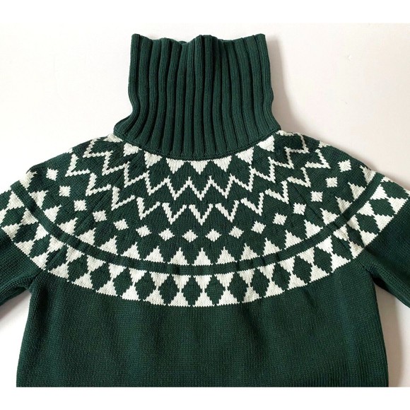 Duluth Trading Sweater Womens XS Forest Green White Fair Isle Cotton Nylon Wool - Picture 3 of 9
